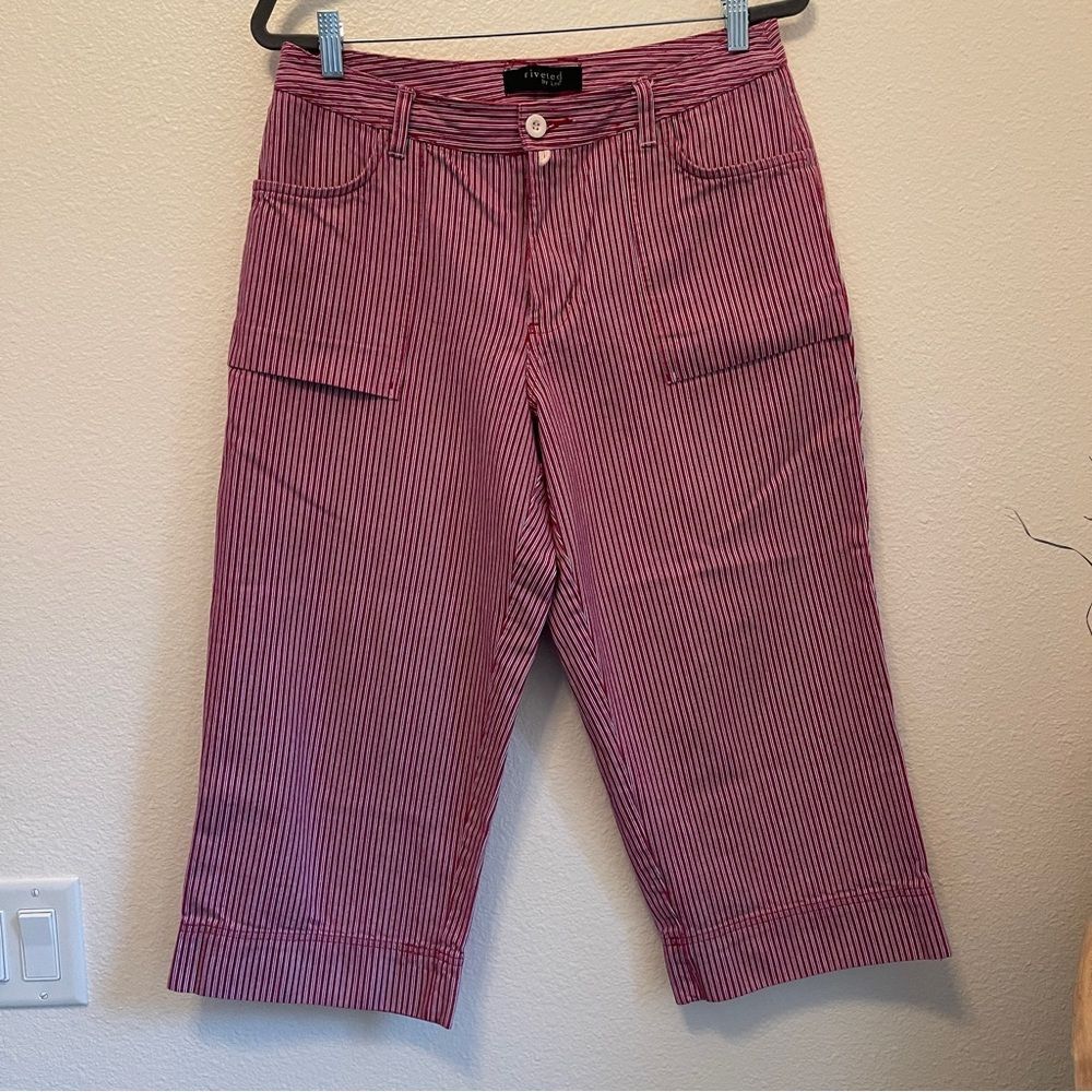 Riveted by Lee Red Striped Cropped Jean Pedal Pusher 100% Cotton size 12